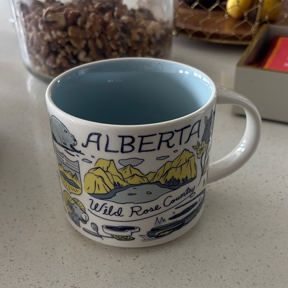 Alberta Wild Rose Country Ceramic Mug with Blue Interior